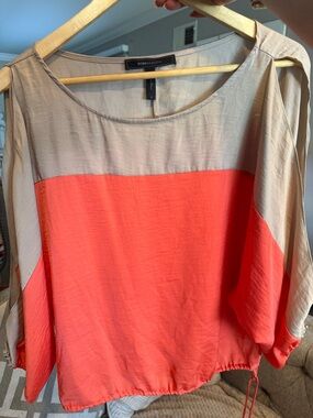 BCBGMaxAzria Coral and Beige Colorblock Blouse